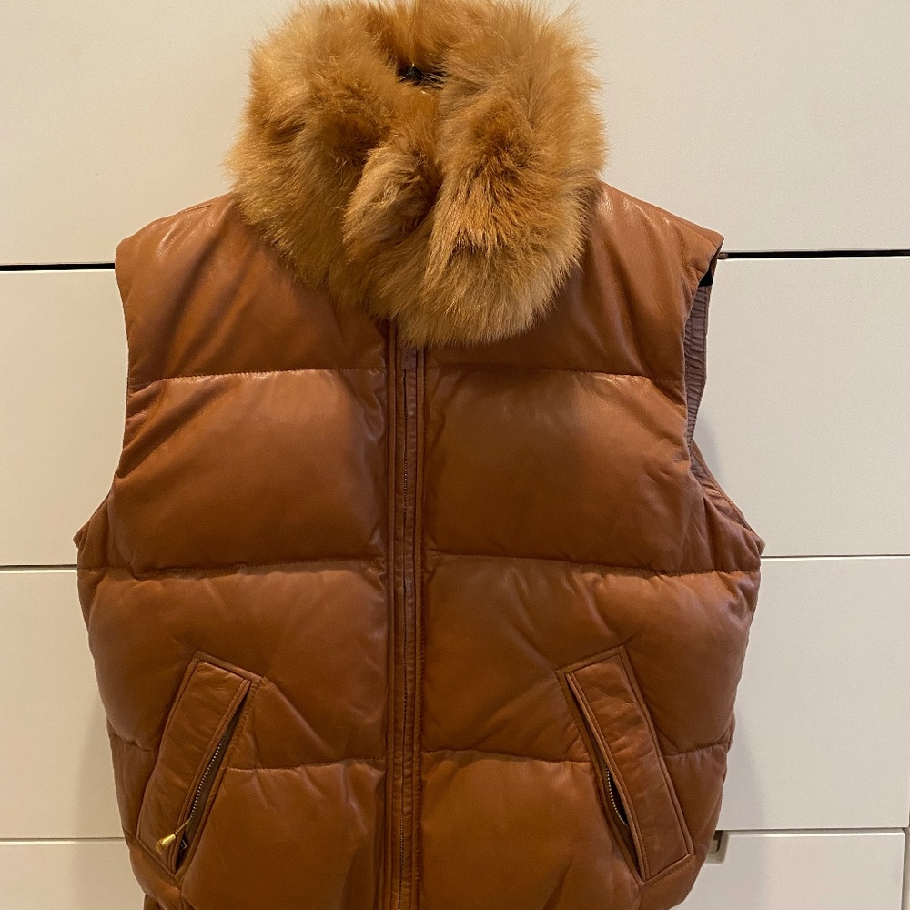 RALPH LAUREN NWT leather & fur vest.